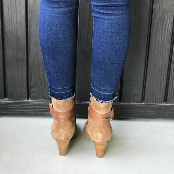 Distressed Suede Buckle Block Heel Ankle Booties - Picture 4 of 8